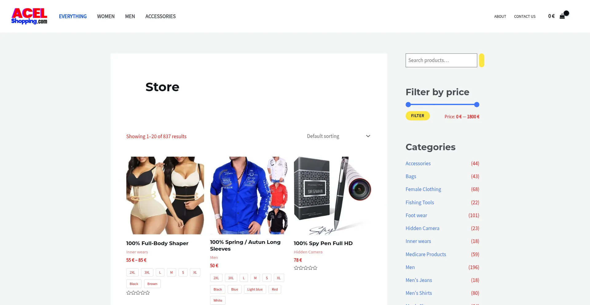 Website screenshot of Acelshopping.com