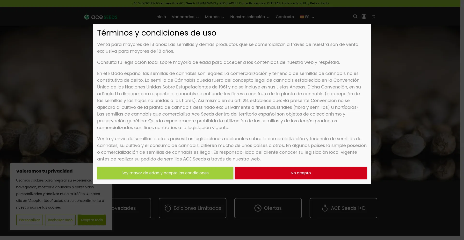Website screenshot of Aceseeds.org