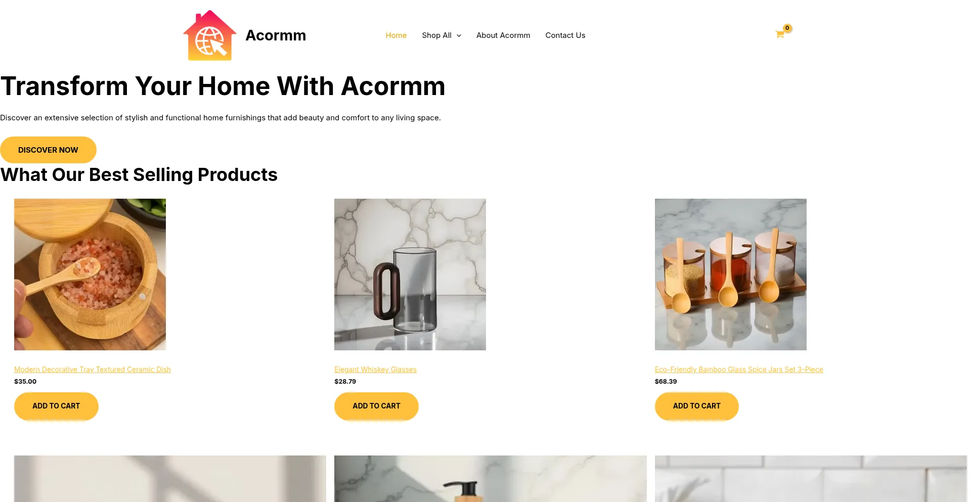 Website screenshot of Acormm.com