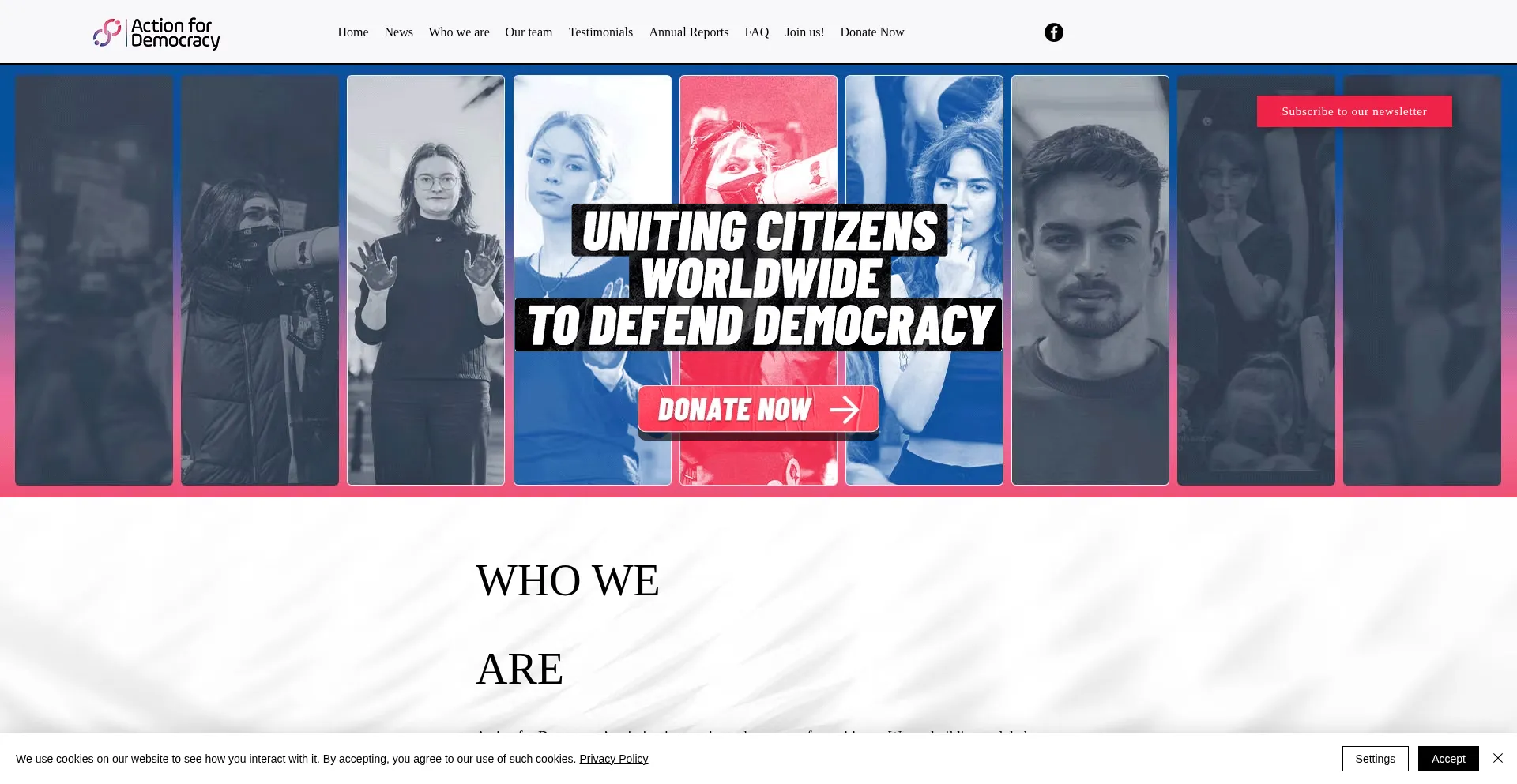 Website screenshot of Actionfordemocracy.org