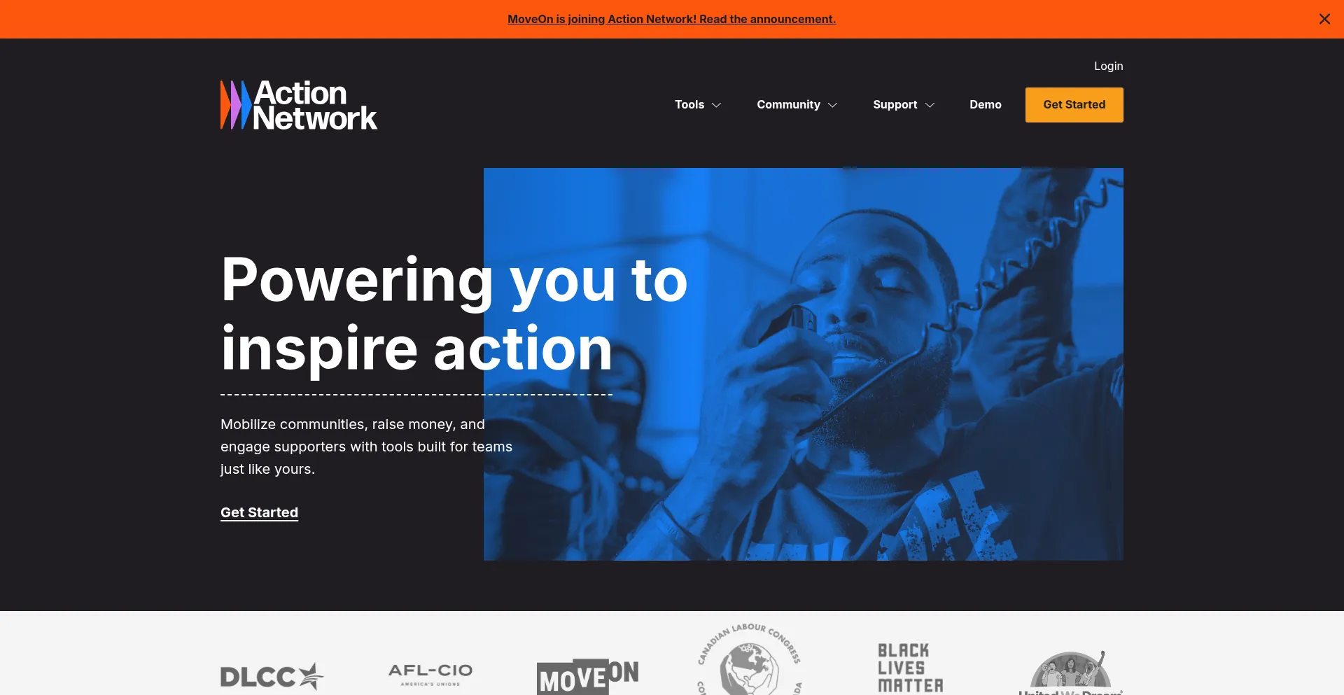 Website screenshot of Actionnetwork.org