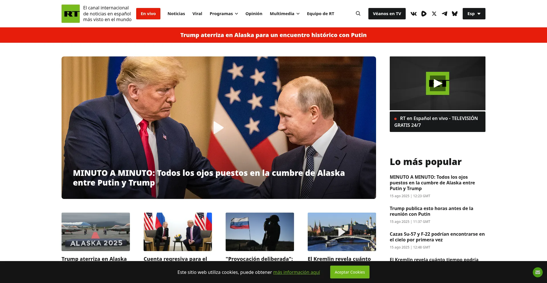 Website screenshot of Actualidad.rt.com