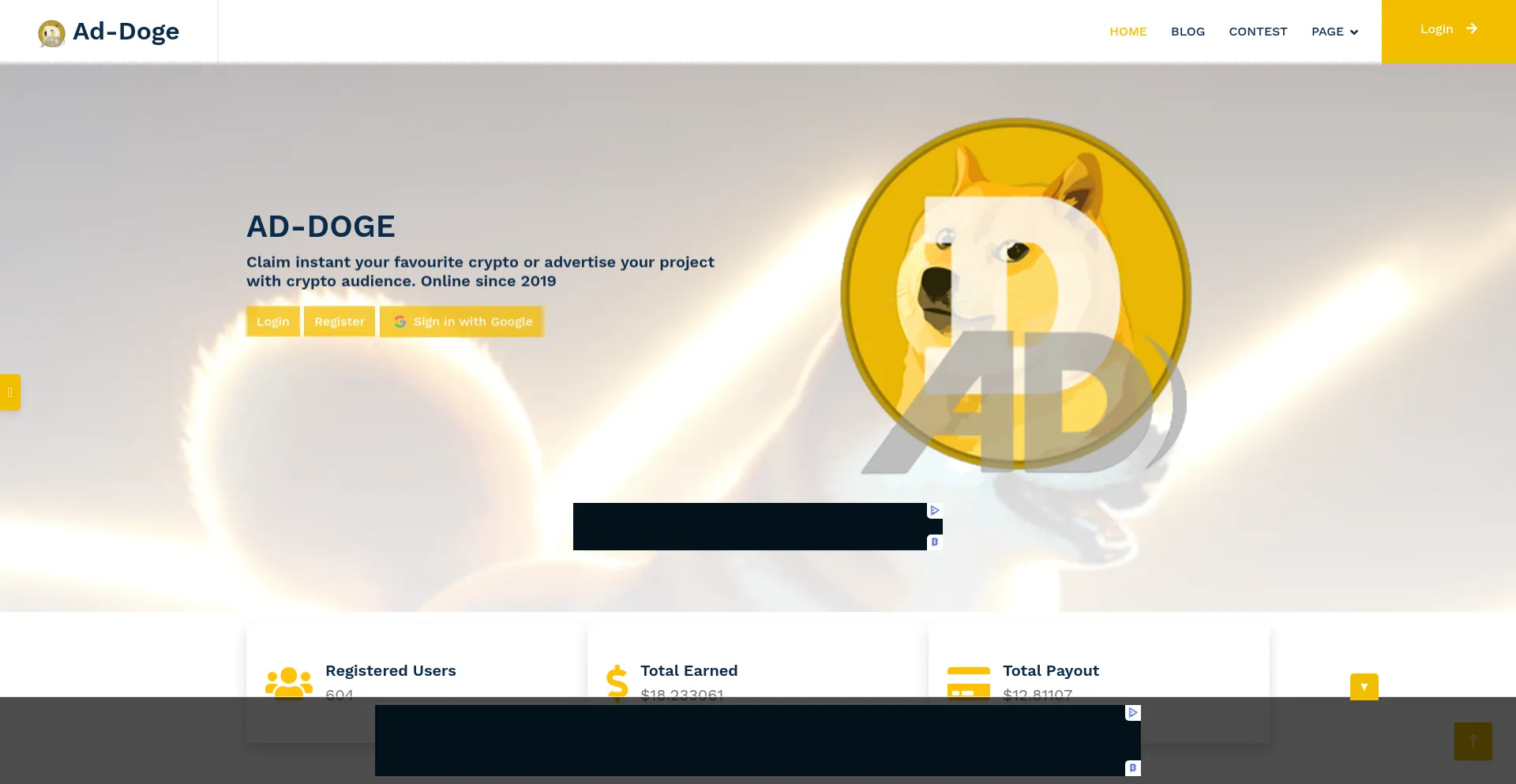 Website screenshot of Ad-doge.com