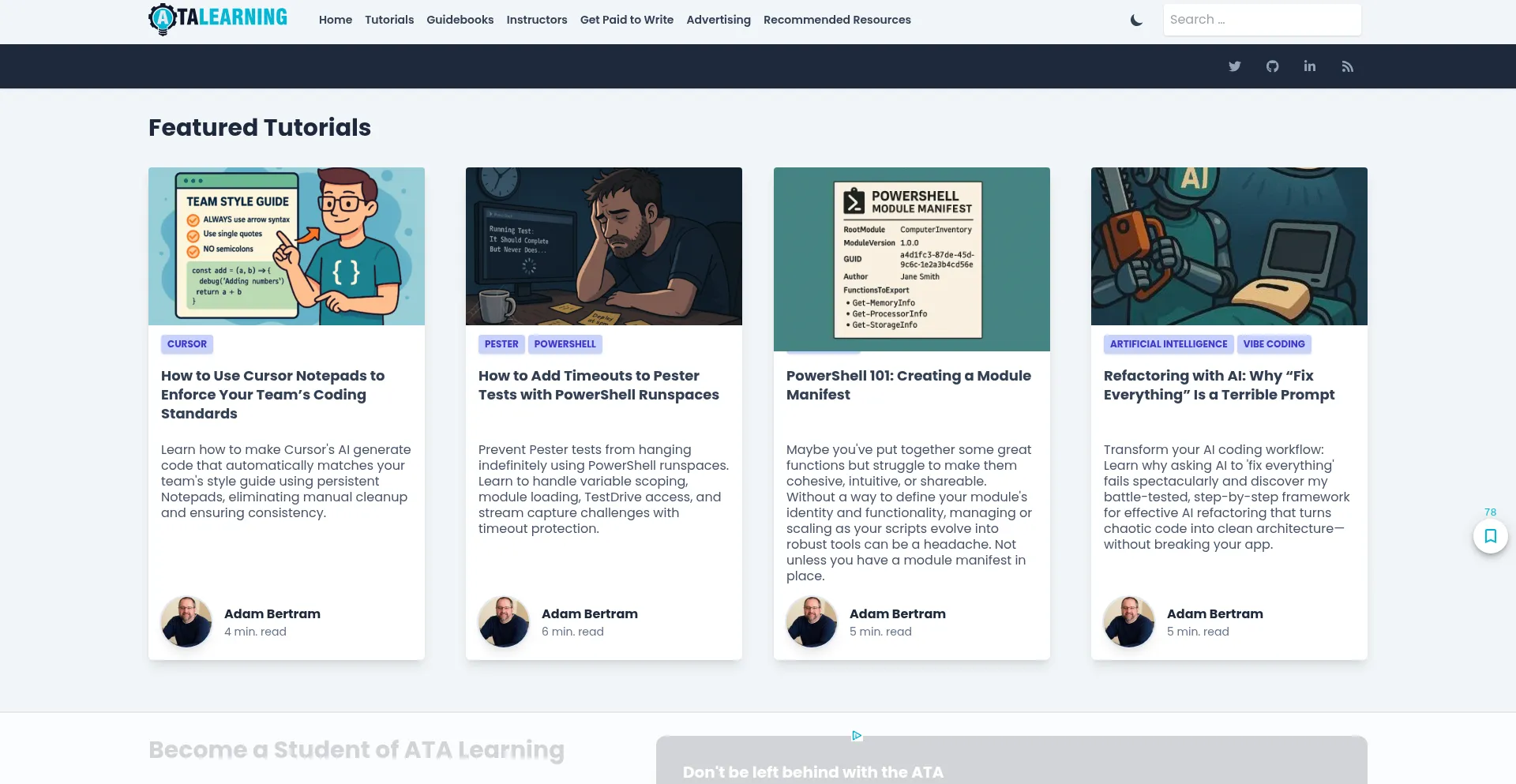 Website screenshot of Adamtheautomator.com