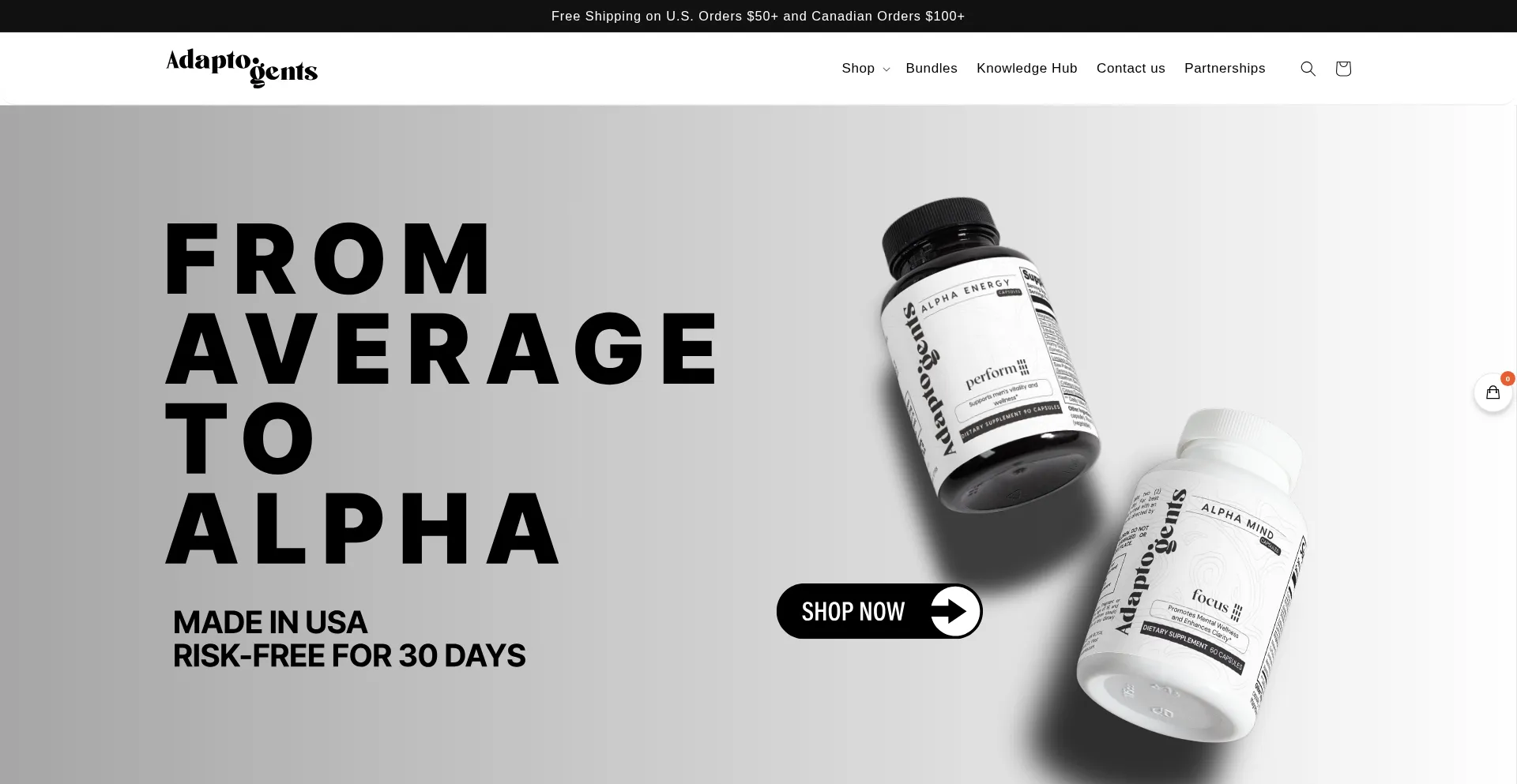Website screenshot of Adaptogents.com