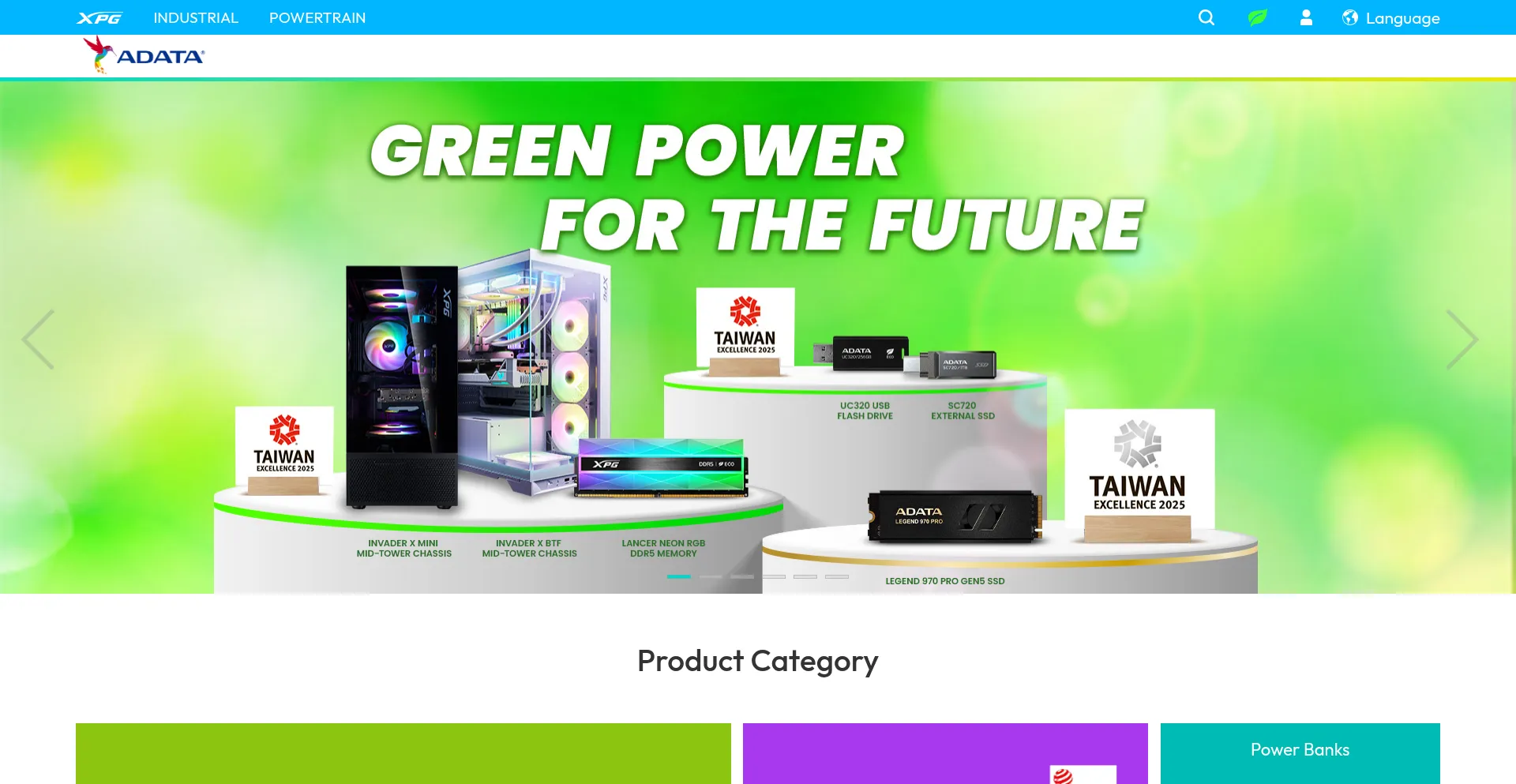 Website screenshot of Adata.com