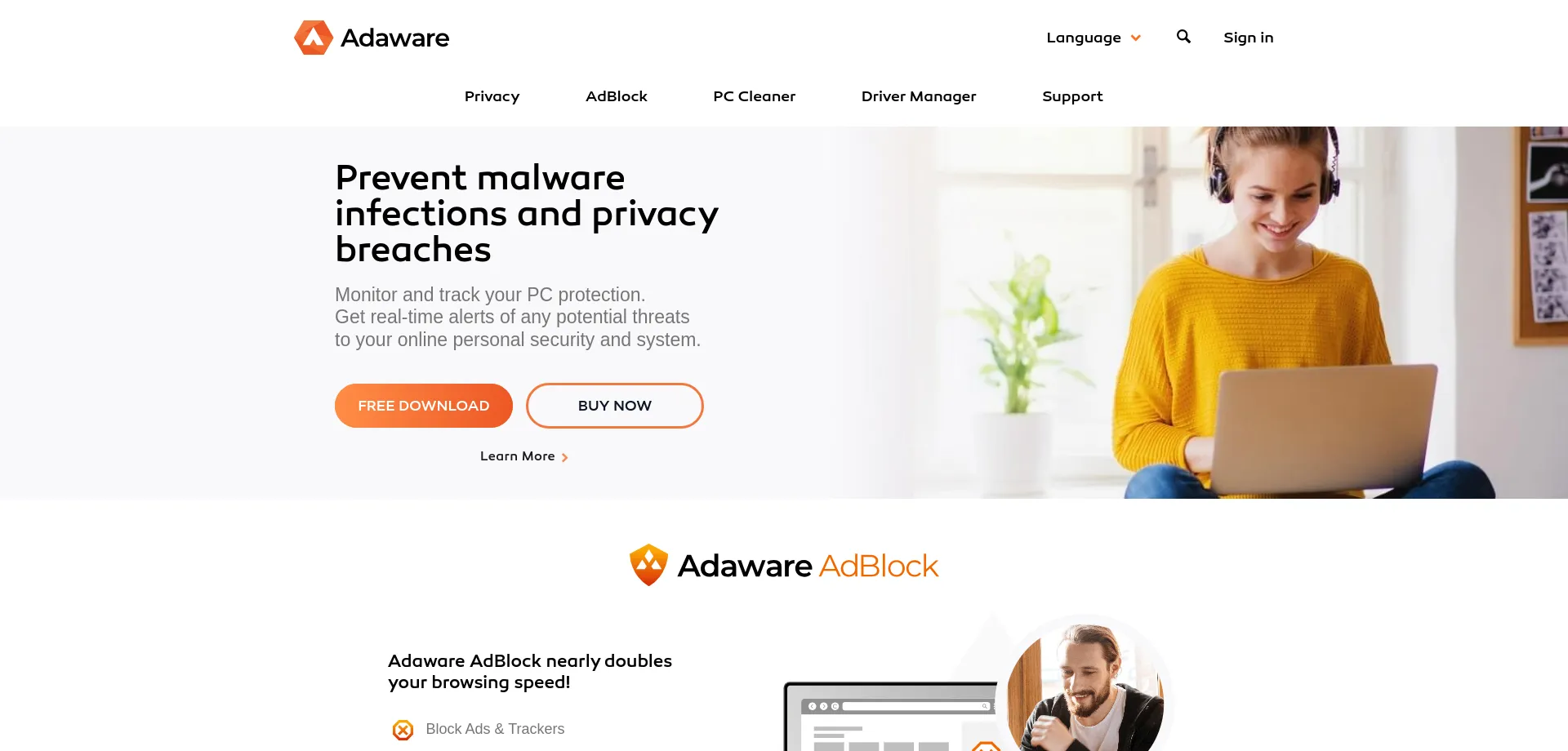 Website screenshot of Adaware.com