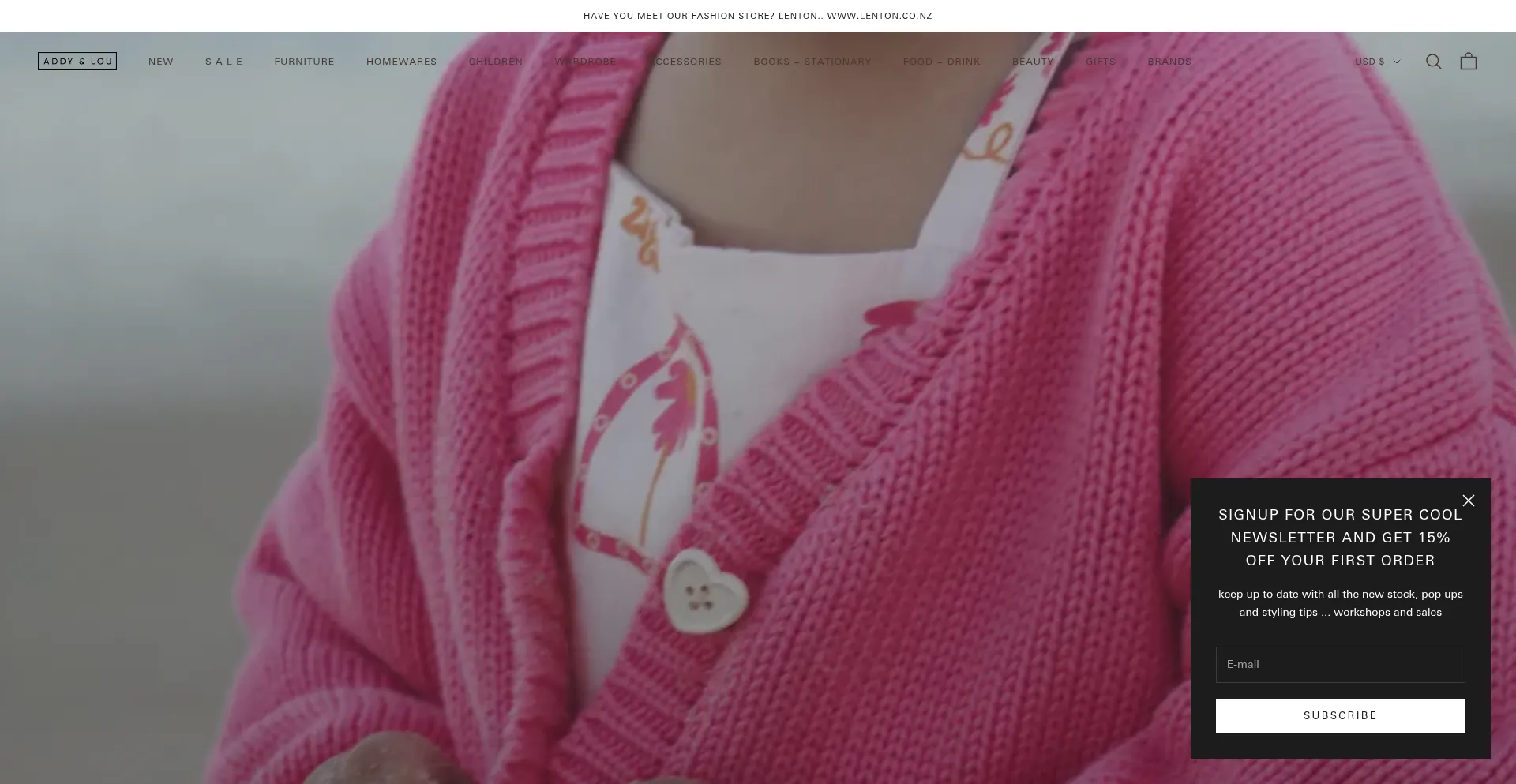 Website screenshot of Addyandlou.co.nz