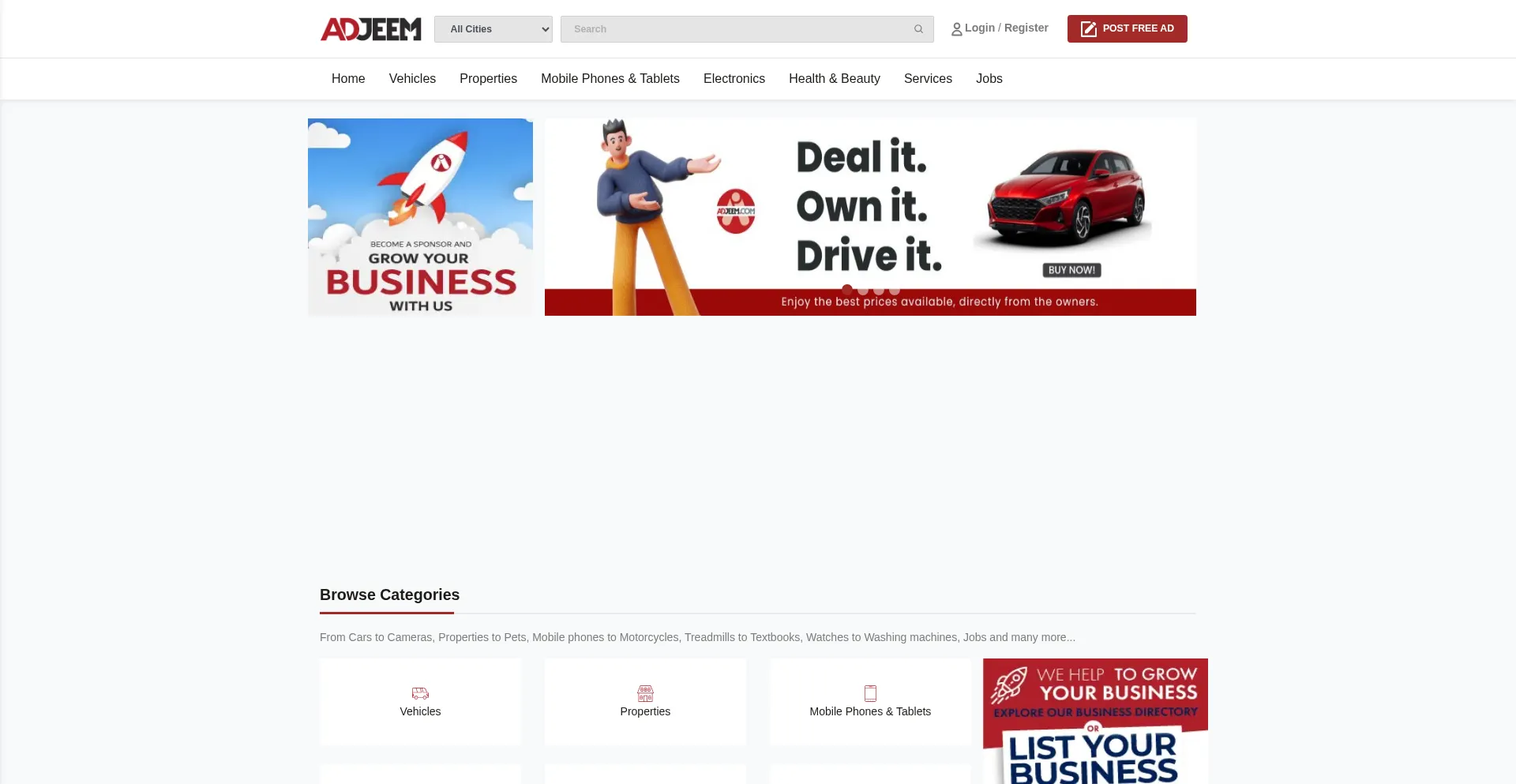 Website screenshot of Adjeem.com