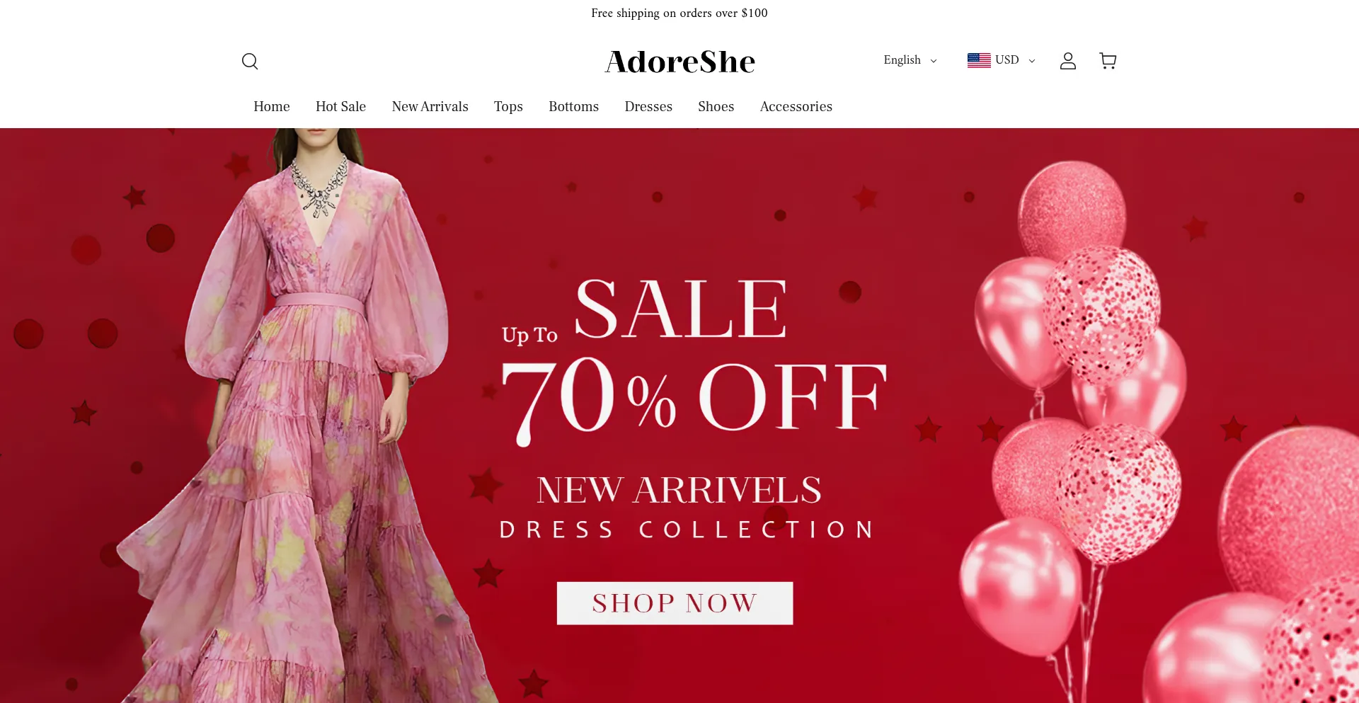 Website screenshot of Adoreshe.com