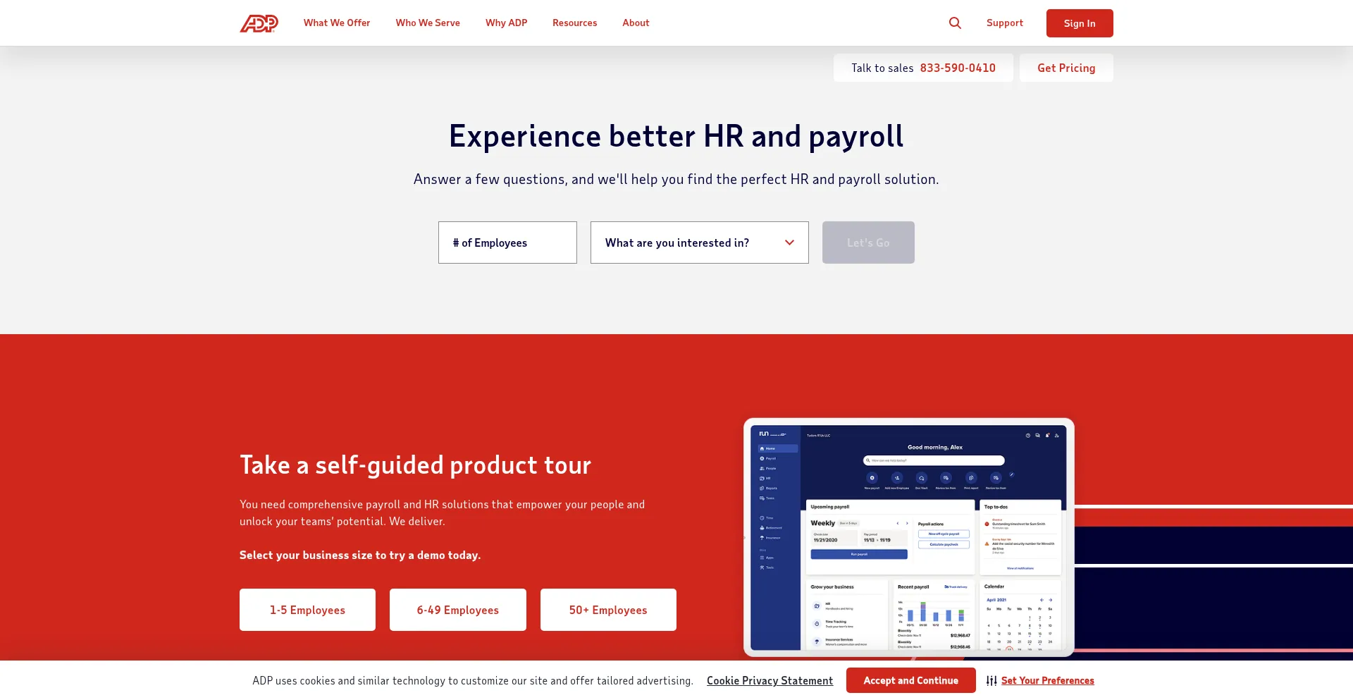 Website screenshot of Adp.com