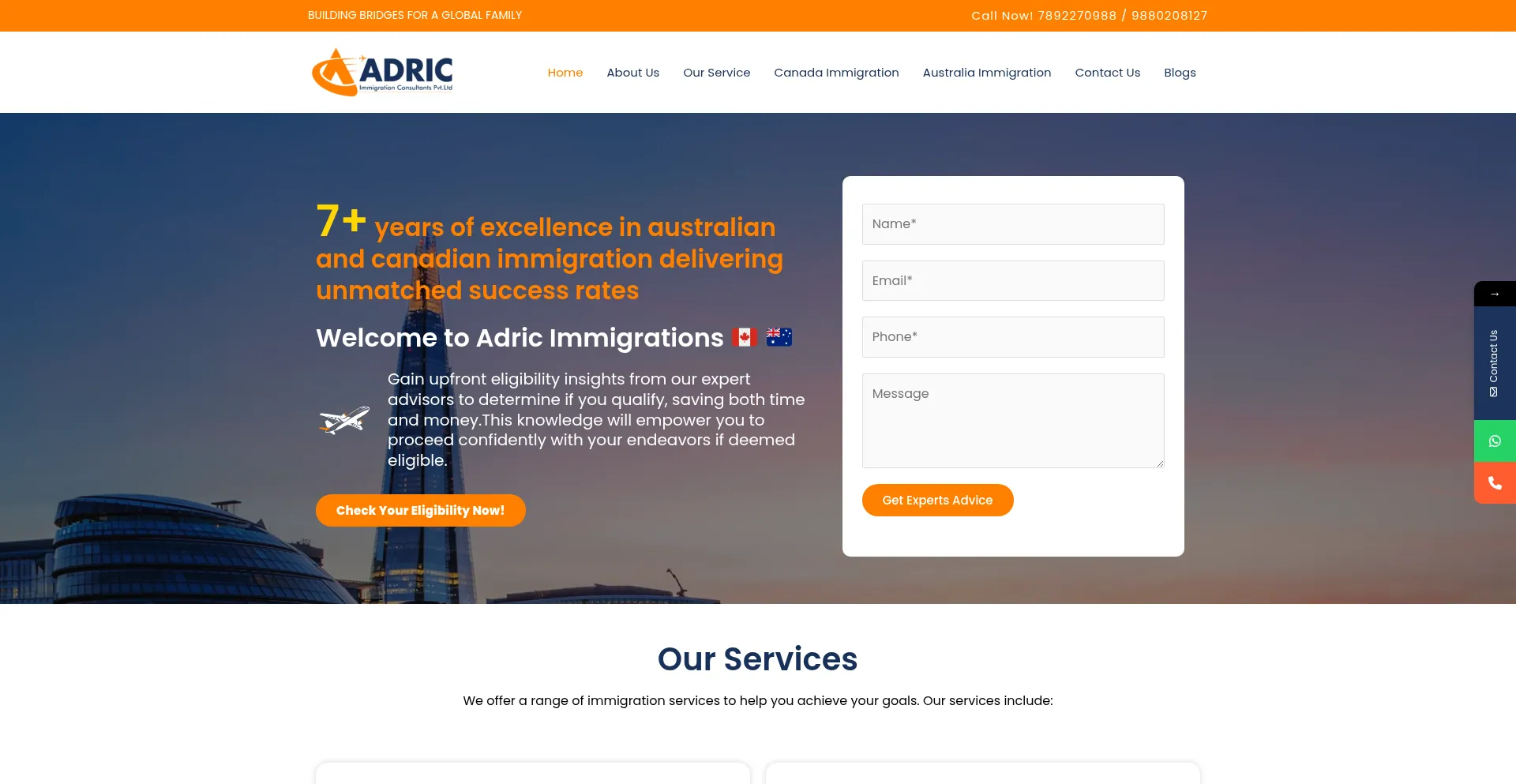 Website screenshot of Adricimmigration.com