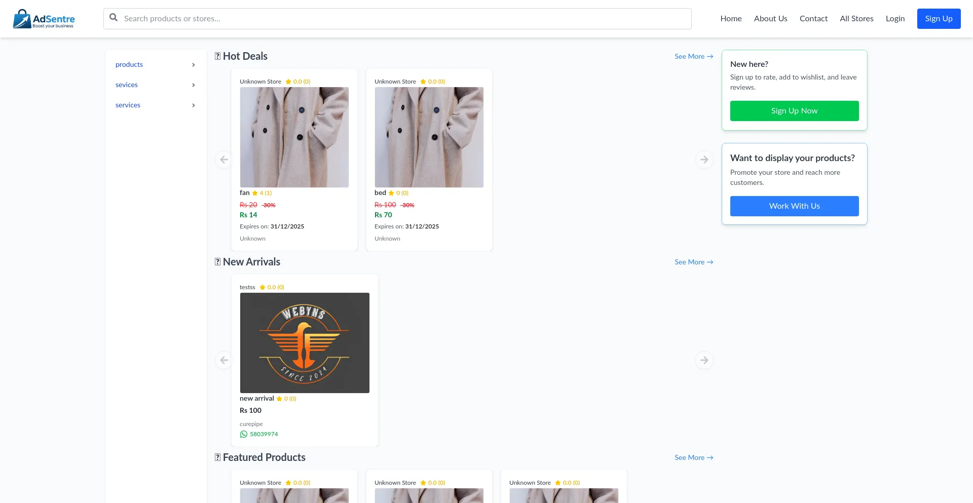 Website screenshot of Adsentre.com