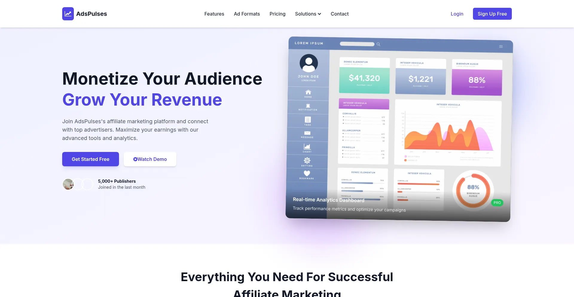 Website screenshot of Adspulses.com