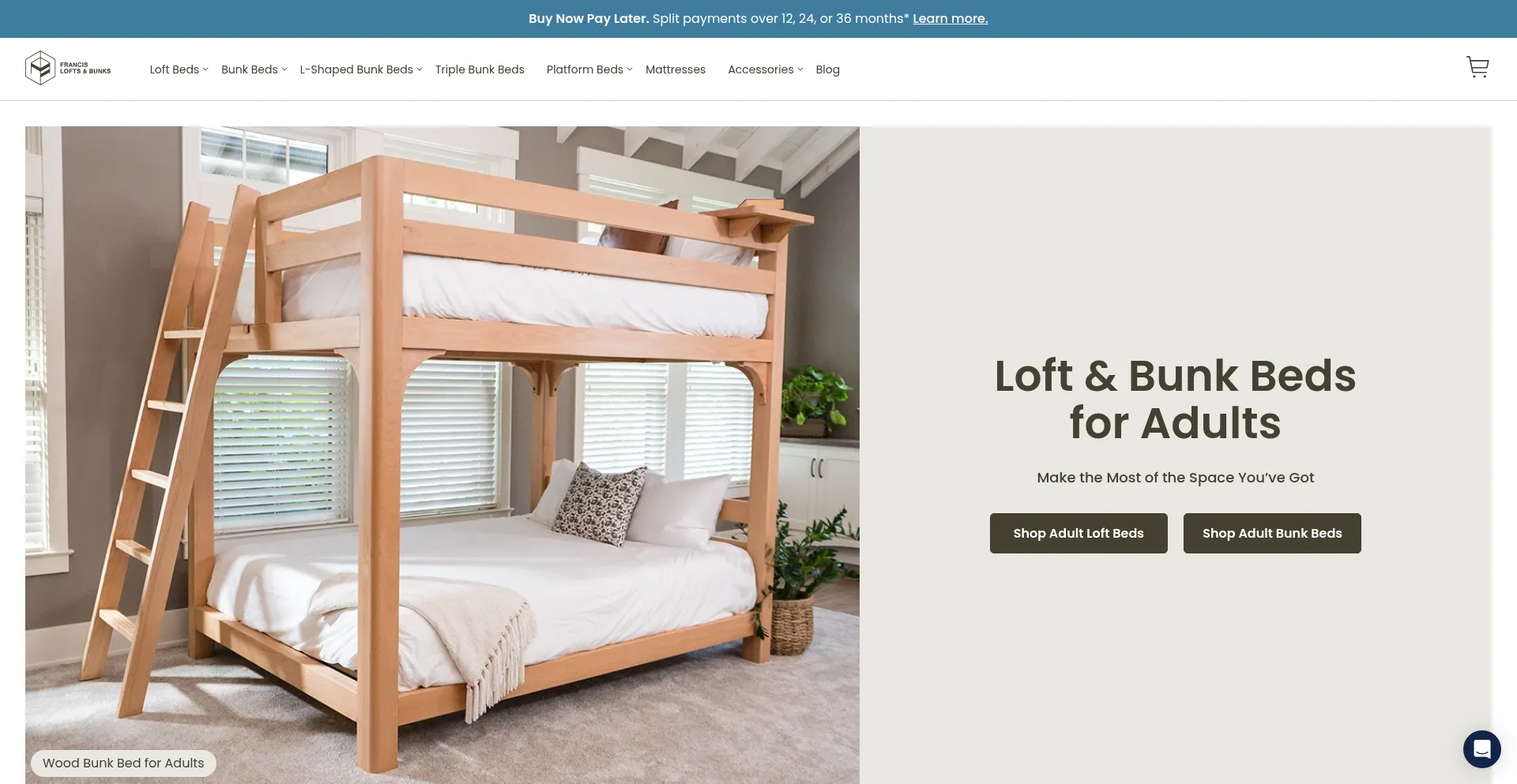 Website screenshot of Adultbunkbeds.com