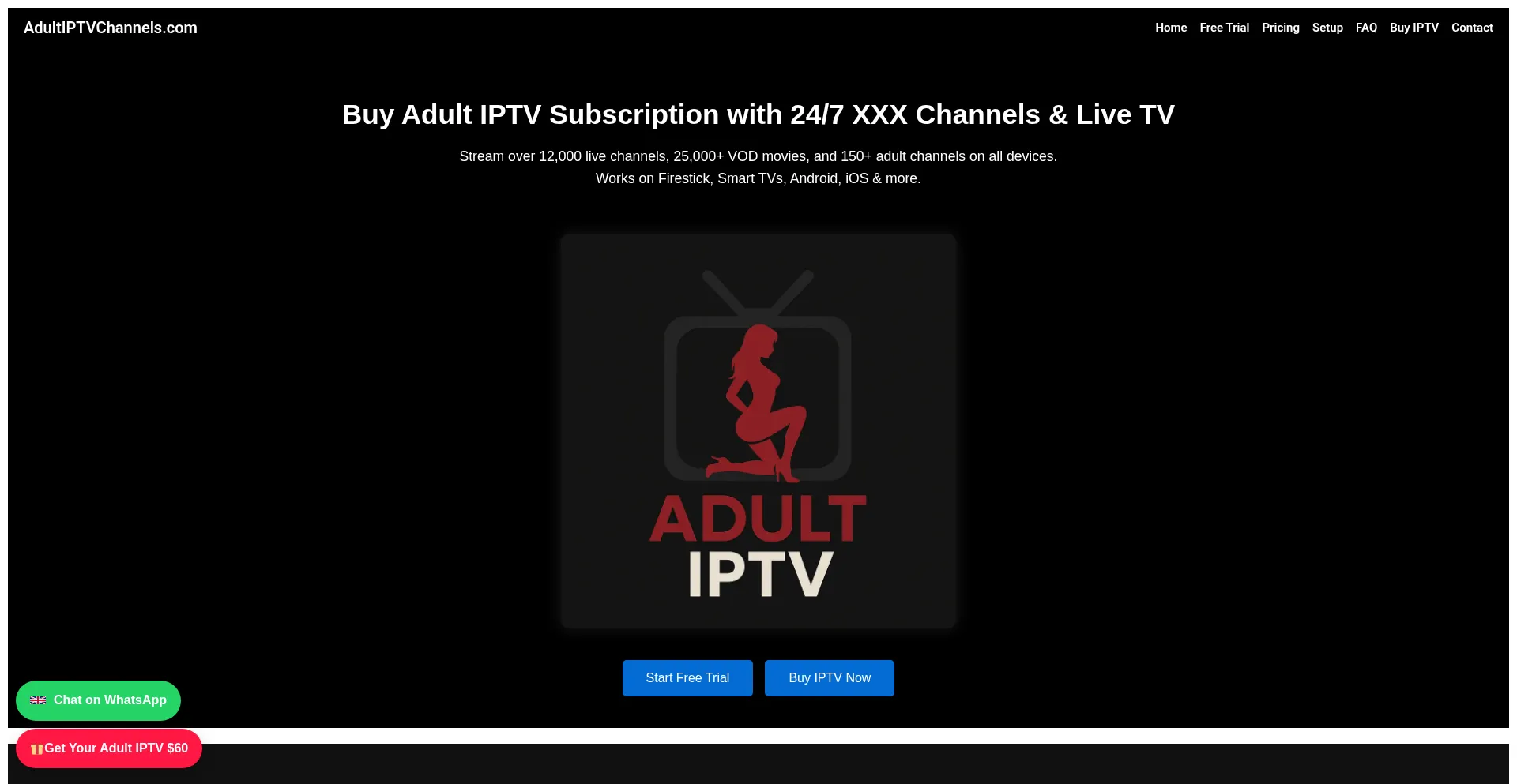 Website screenshot of Adultiptvchannels.com