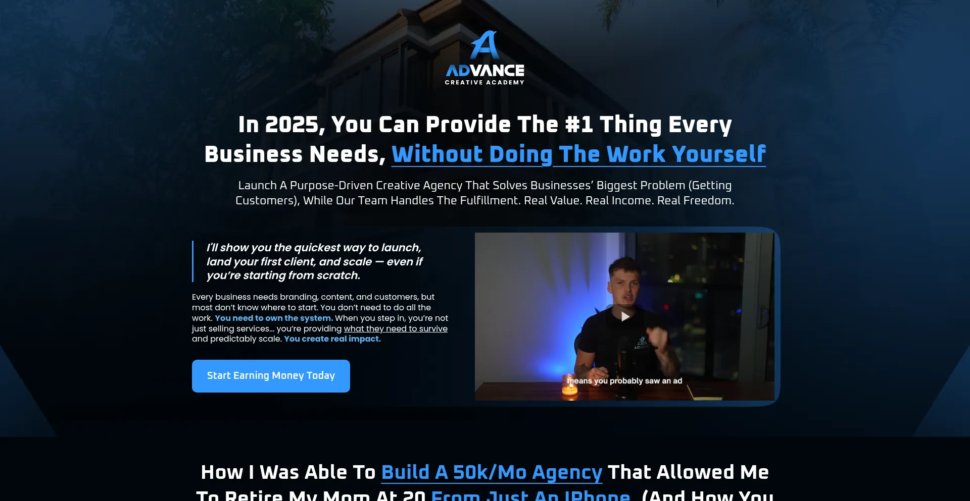 Website screenshot of Advancecreativeacademy.com