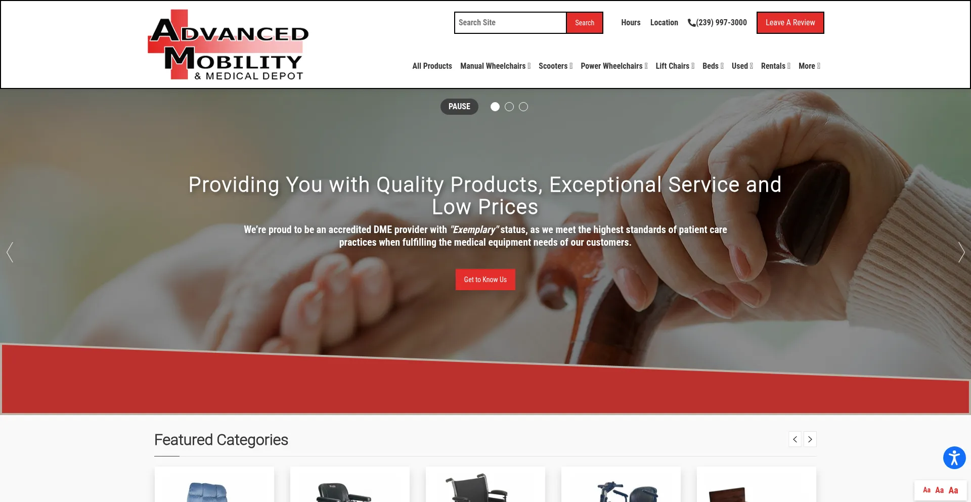 Website screenshot of Advancedmobilitymedicaldepot.com