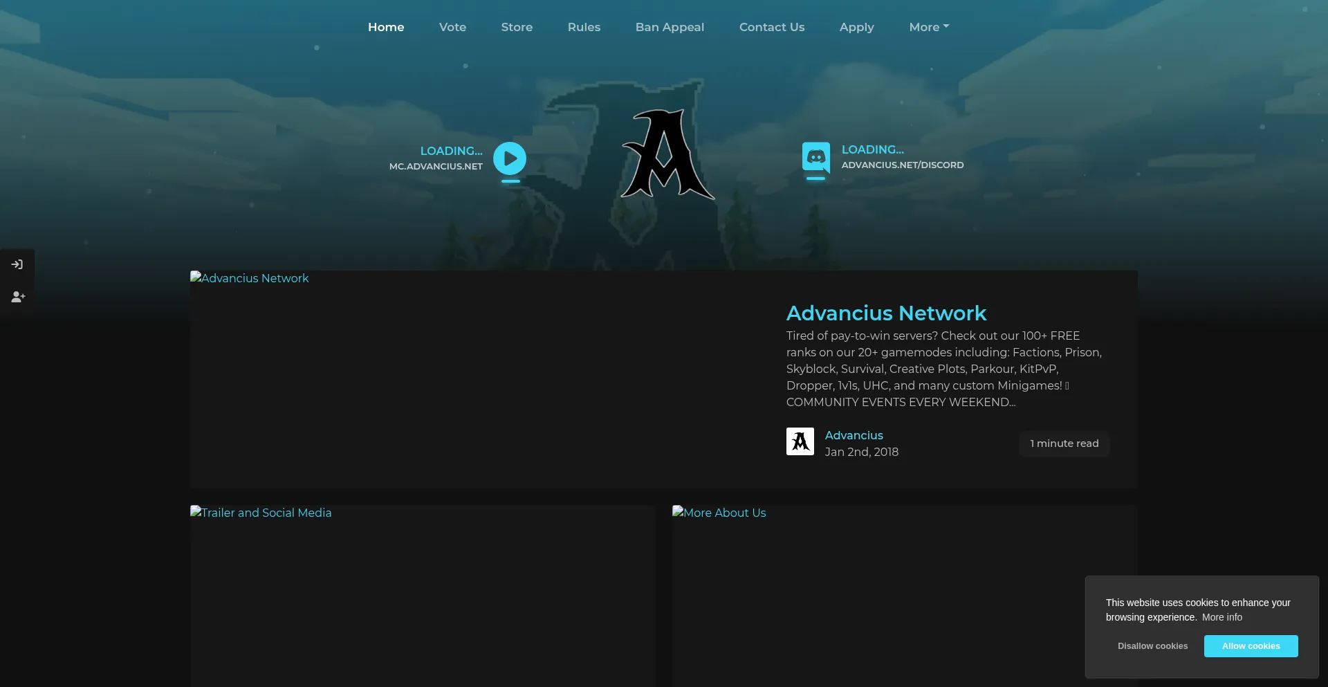 Website screenshot of Advancius.net