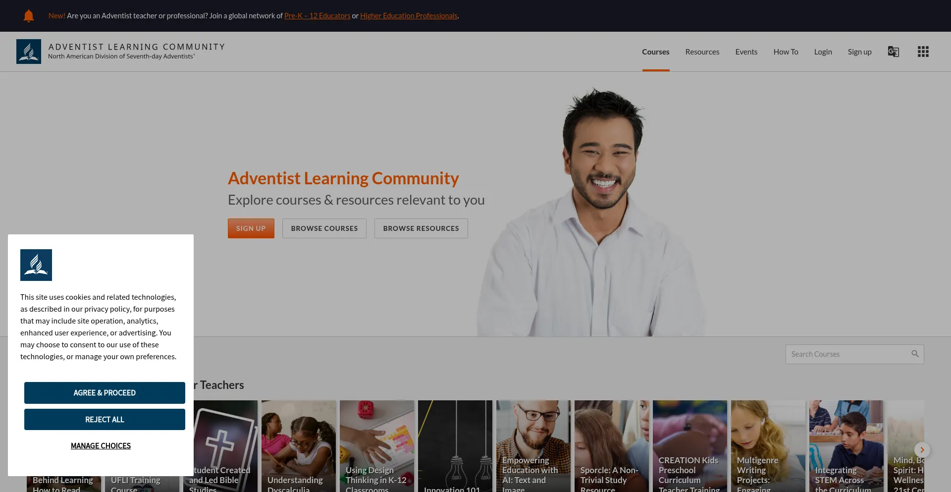 Website screenshot of Adventistlearningcommunity.org
