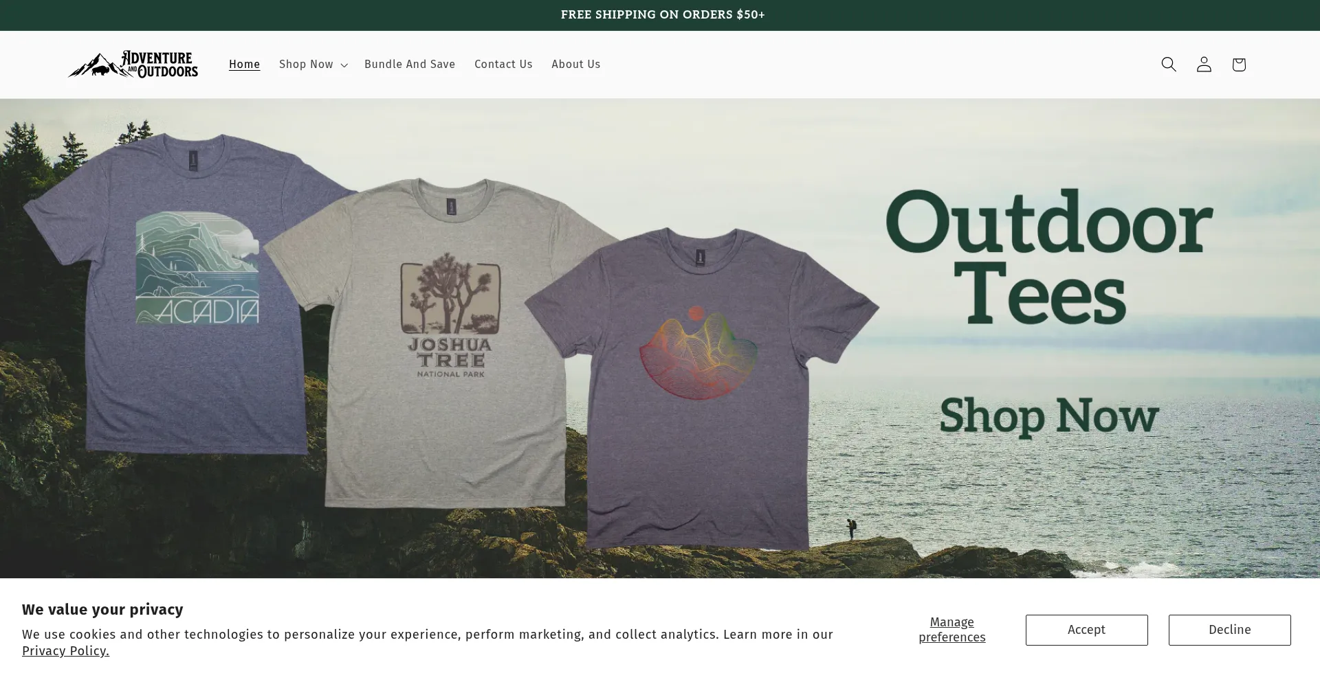 Website screenshot of Adventureandoutdoors.com