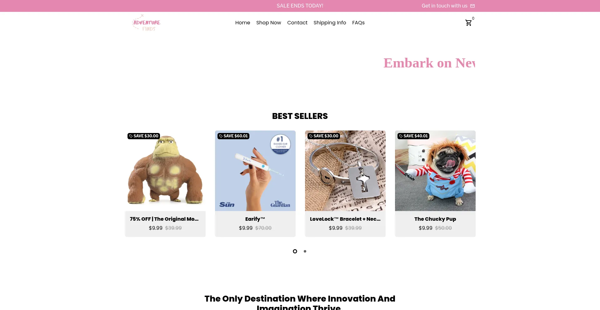 Website screenshot of Adventurefinds.co