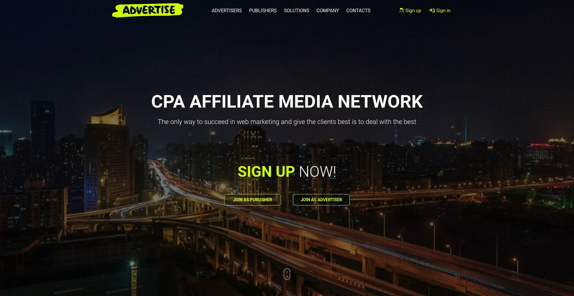 Website screenshot of Advertise.net