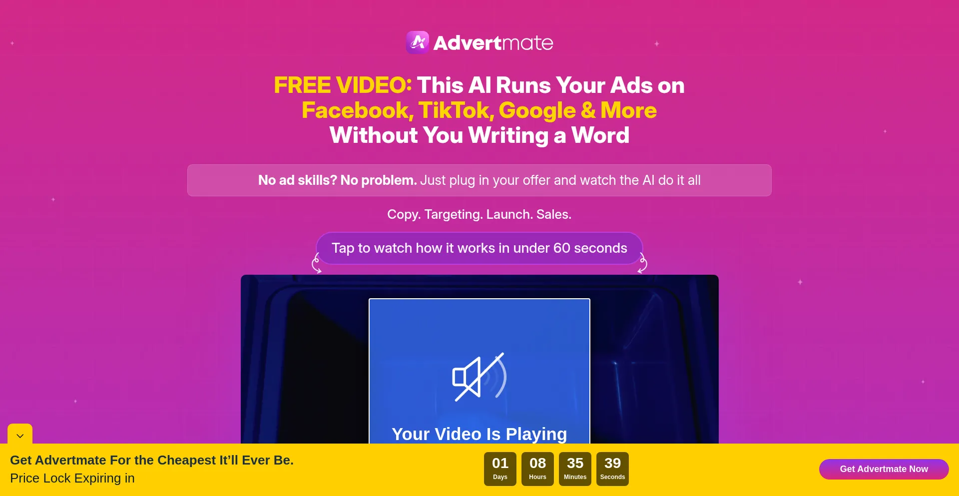 Website screenshot of Advertmate.com