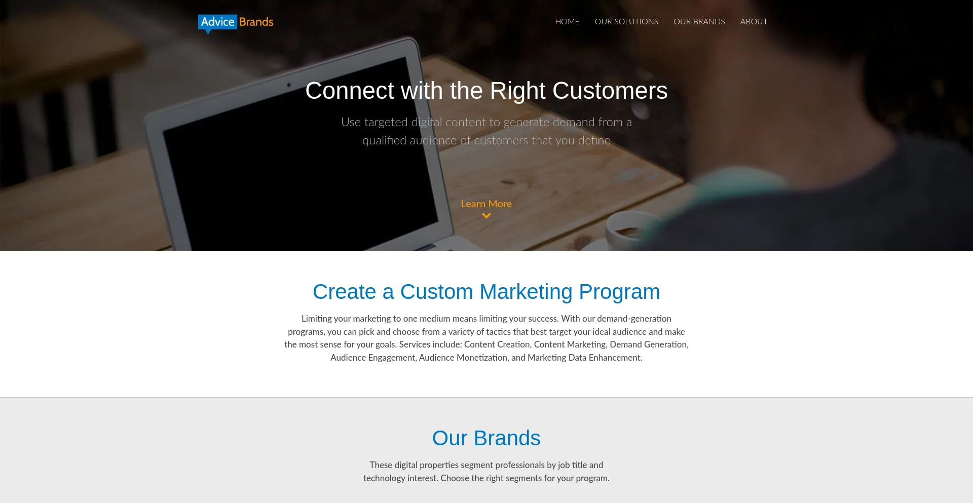 Website screenshot of Advicebrands.com