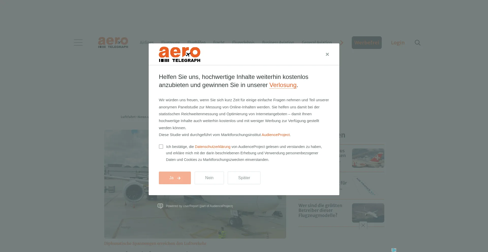 Website screenshot of Aerotelegraph.com