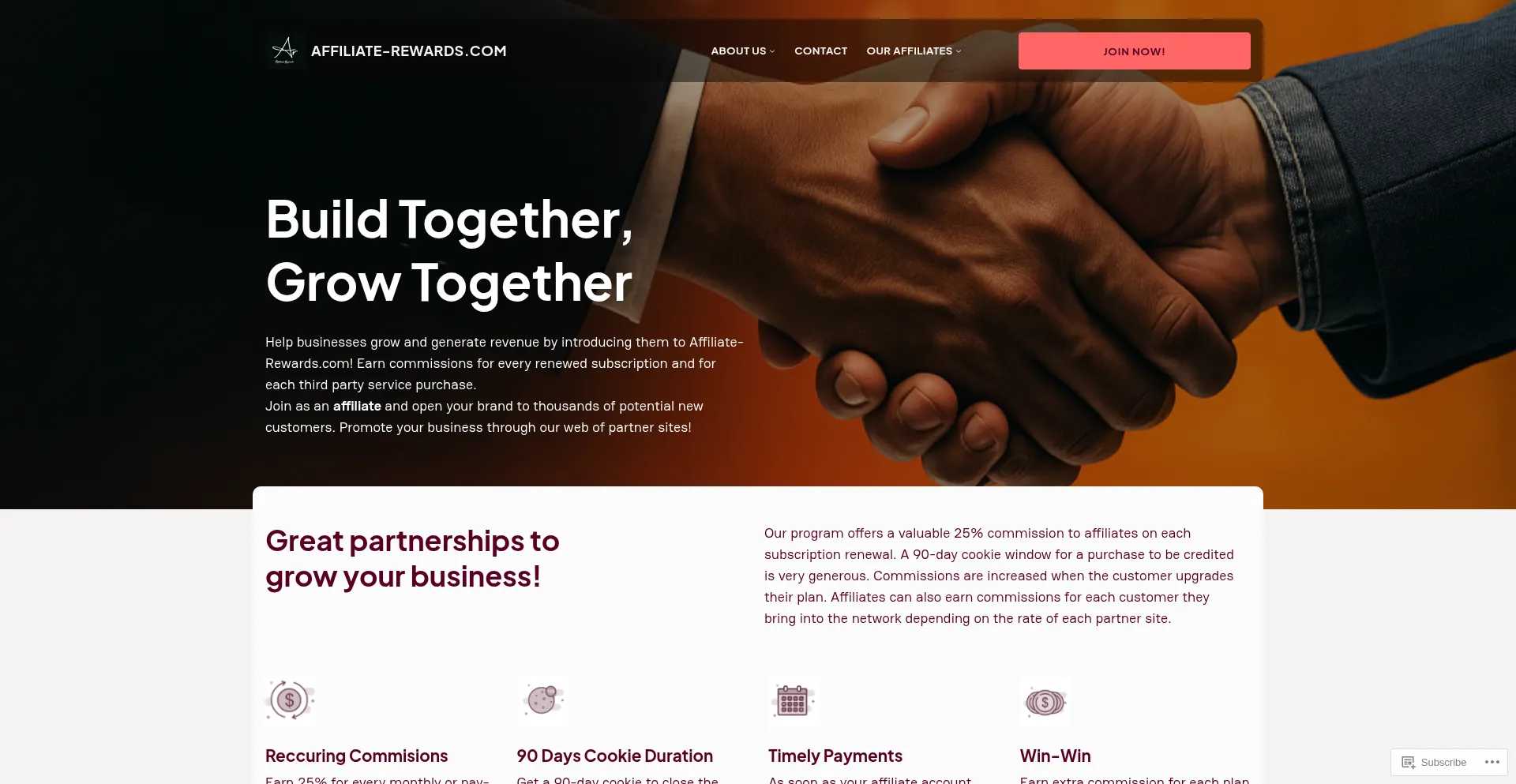 Website screenshot of Affiliaterewards.wordpress.com