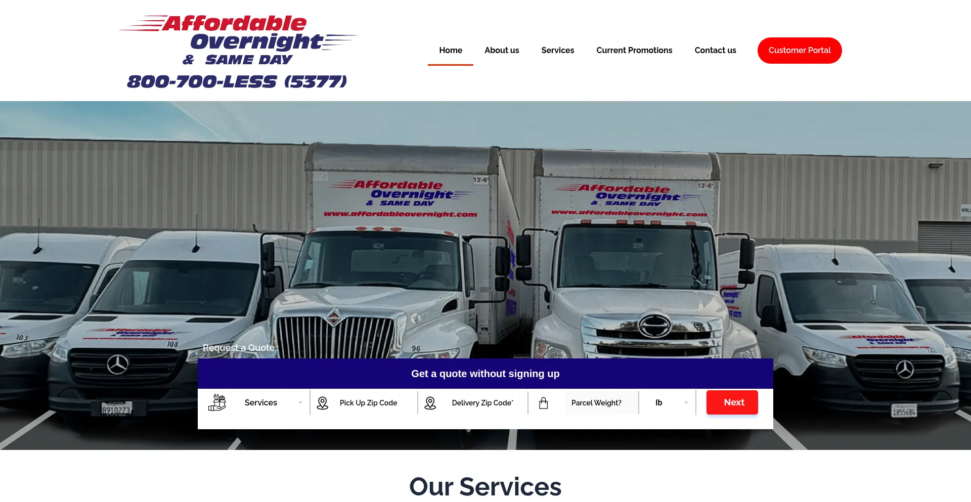 Website screenshot of Affordableovernight.com