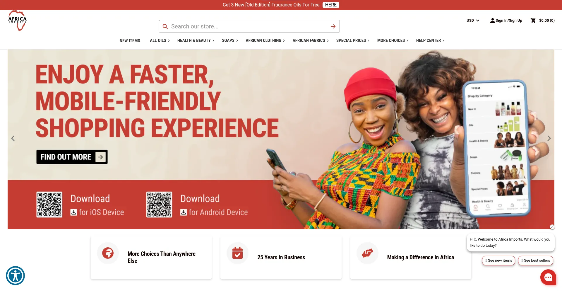 Website screenshot of African-imports.com