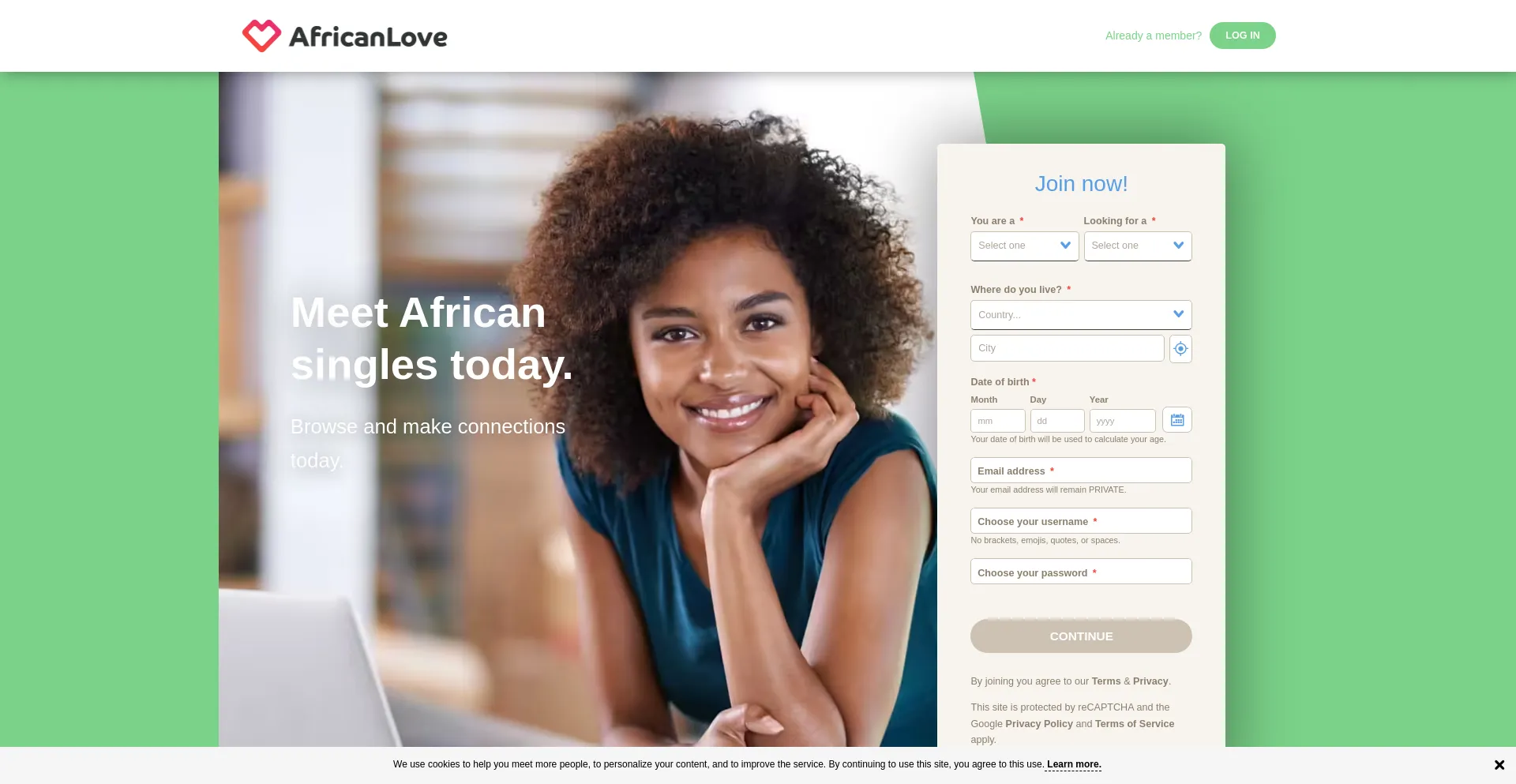Website screenshot of Africanlove.com