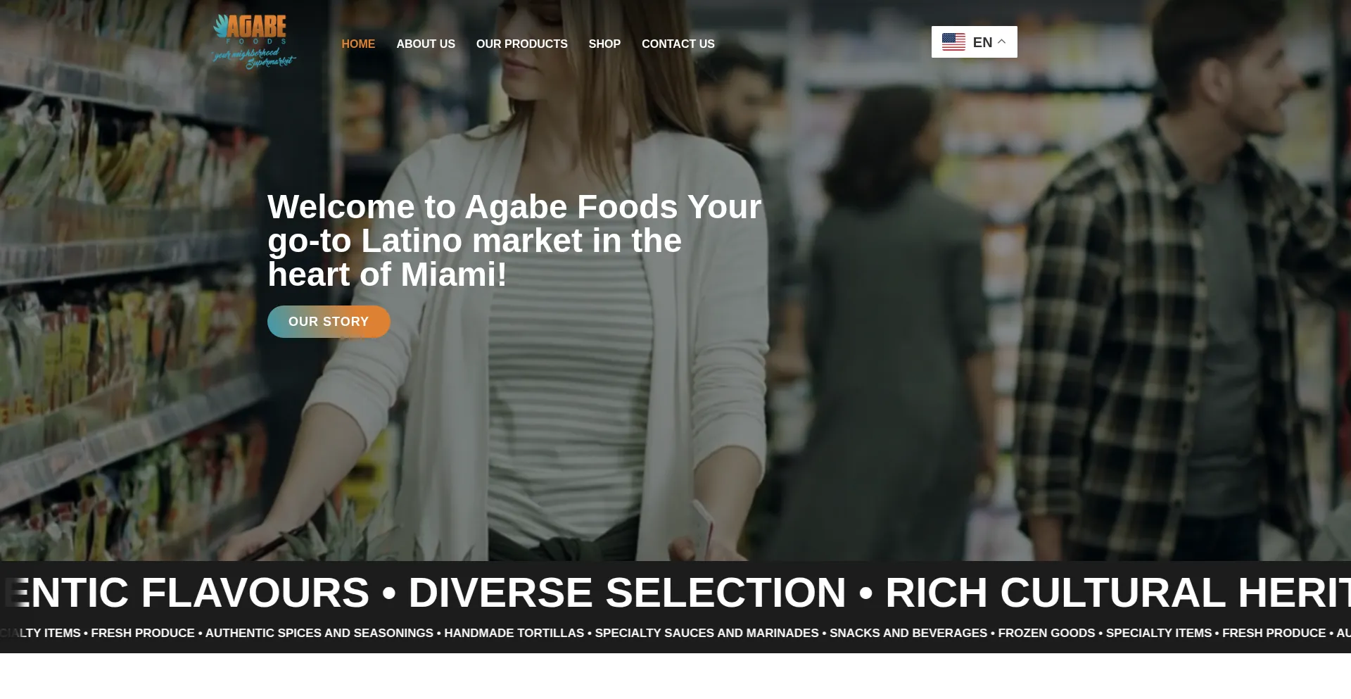 Website screenshot of Agabefoodsmiami.com