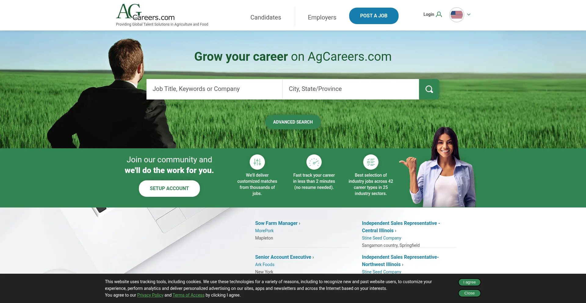Website screenshot of Agcareers.com