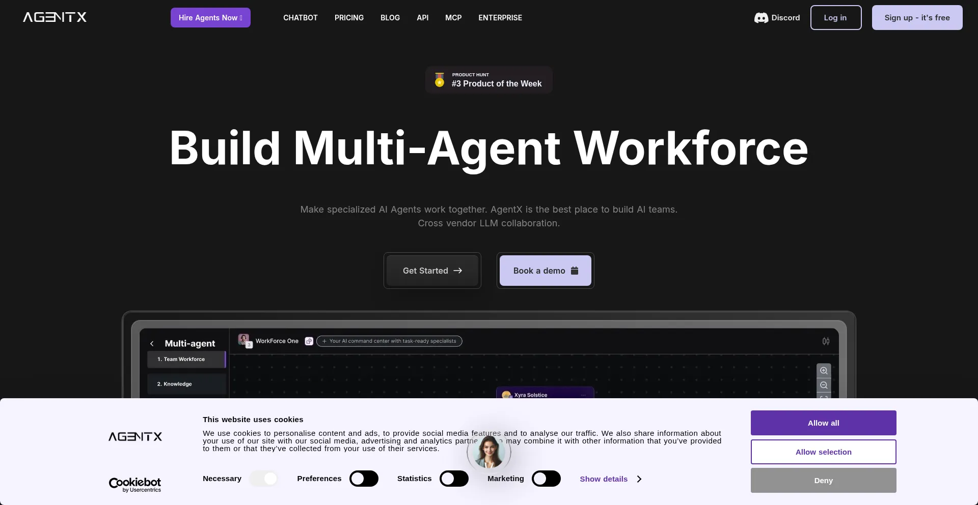 Website screenshot of Agentx.so