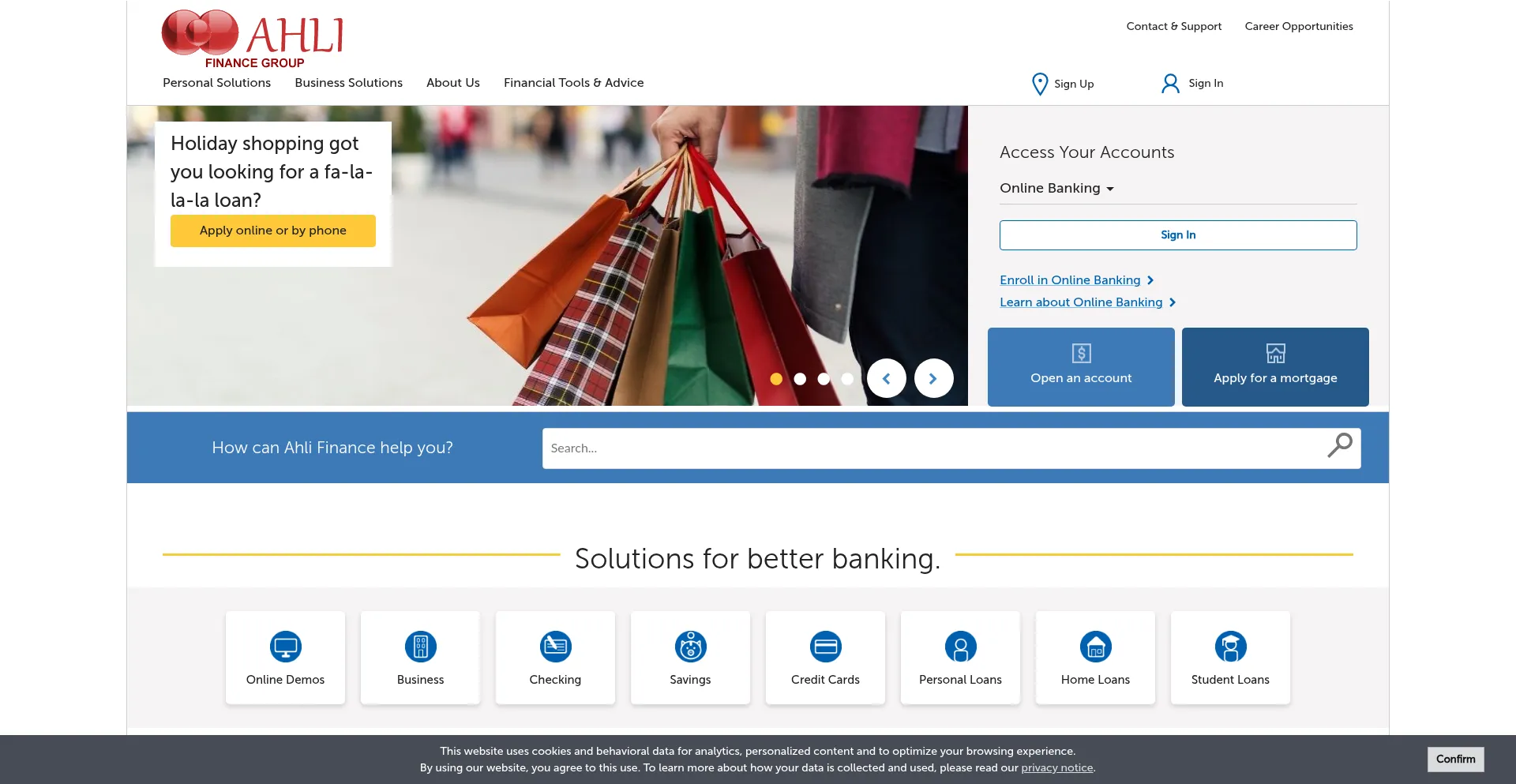 Website screenshot of Ahlifinance.com
