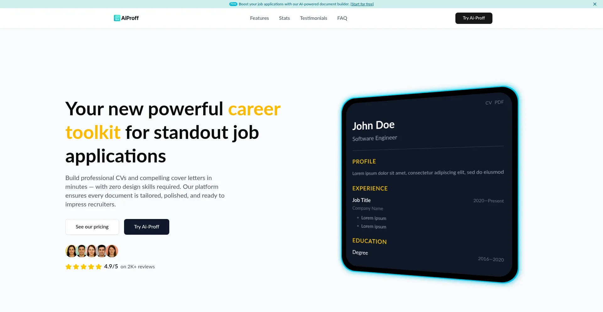 Website screenshot of Ai-proff.com