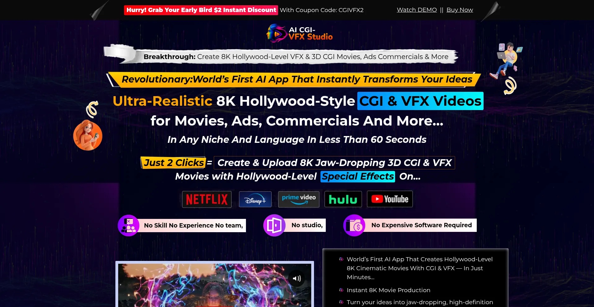 Website screenshot of Aicgivfxstudio.live