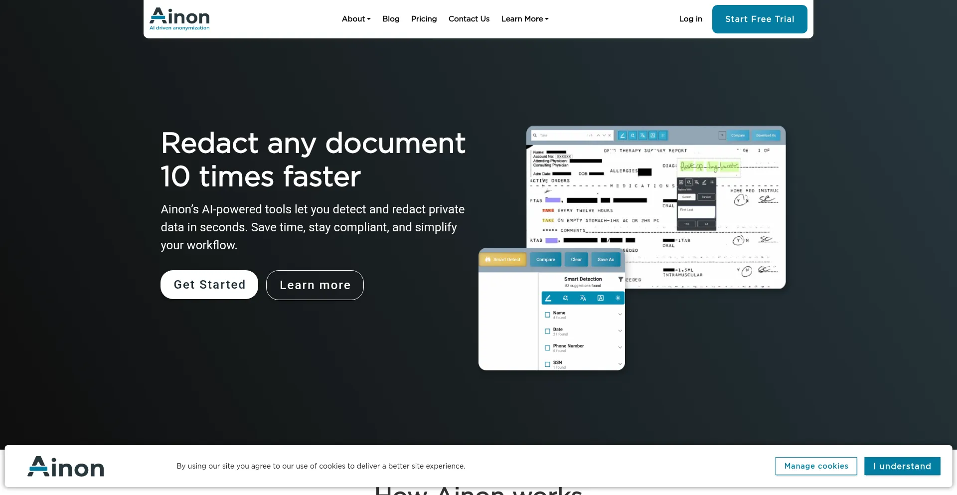 Website screenshot of Ainon.ai