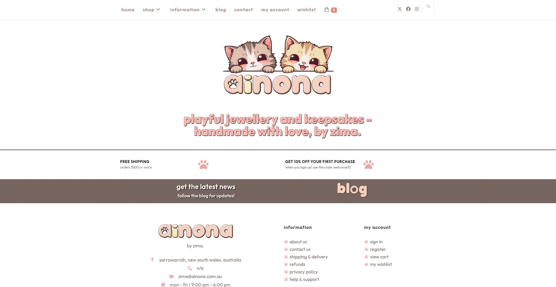 Website screenshot of Ainona.com.au