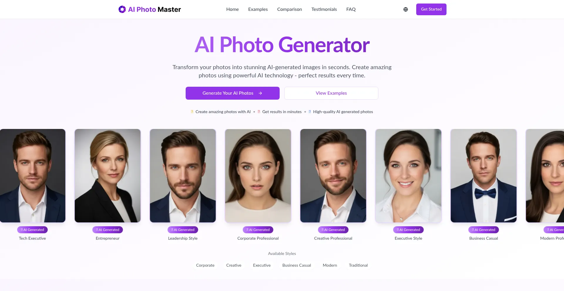 Website screenshot of Aiphotomaster.com