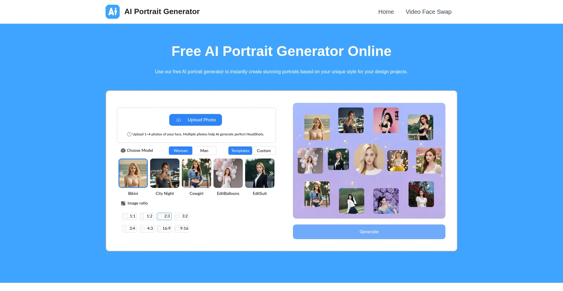 Website screenshot of Aiportraitgenerator.io