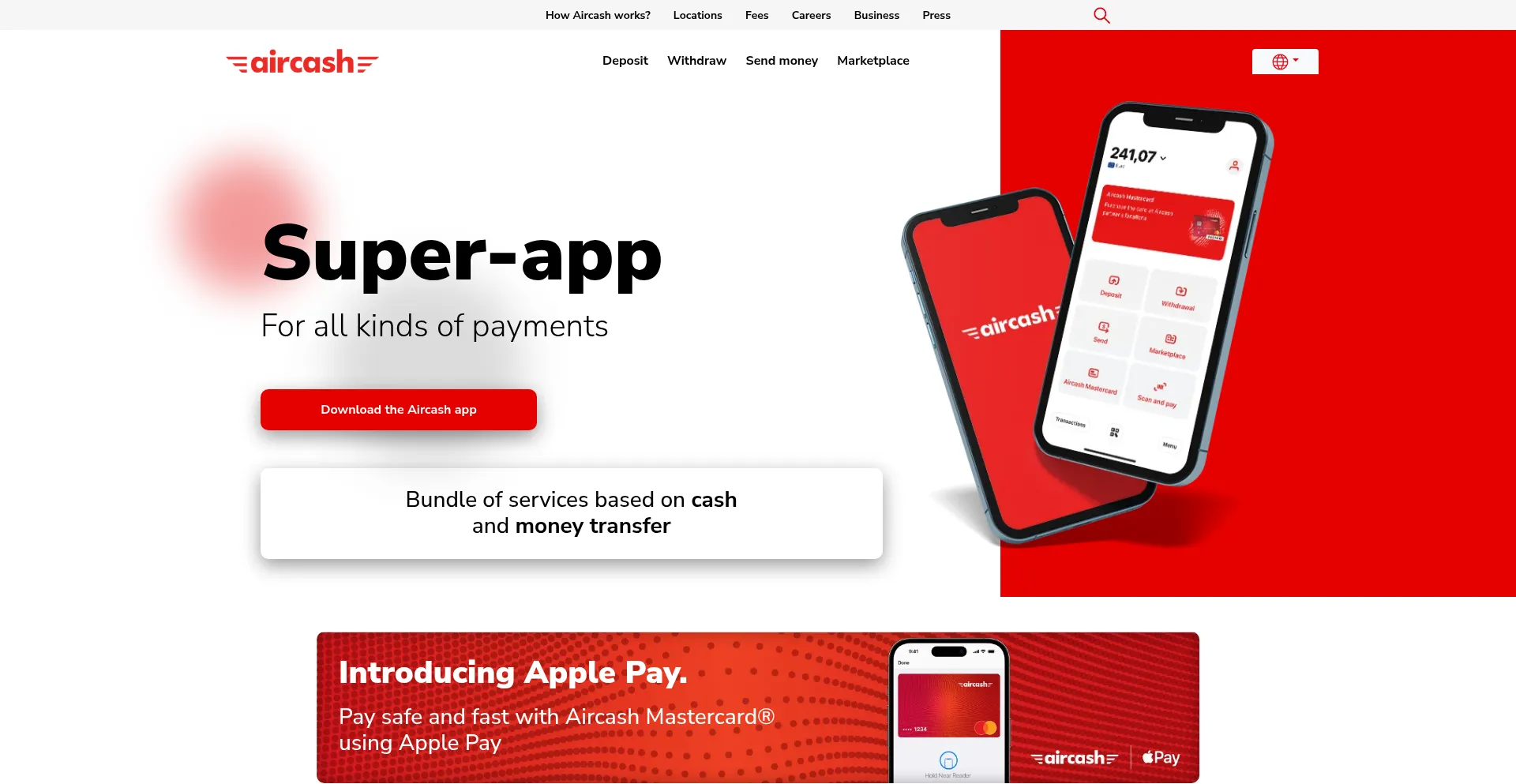 Website screenshot of Aircash.eu