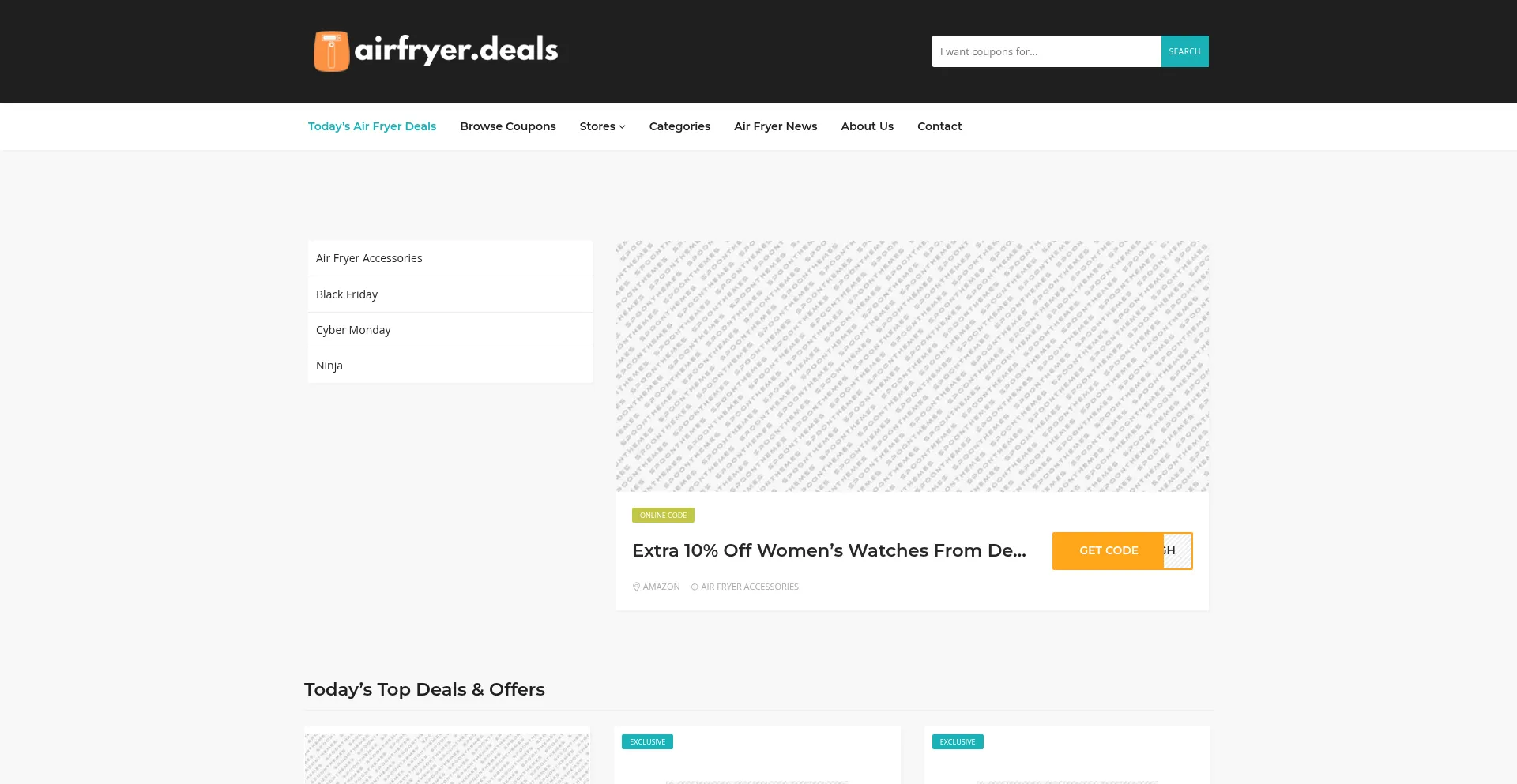 Website screenshot of Airfryer.deals
