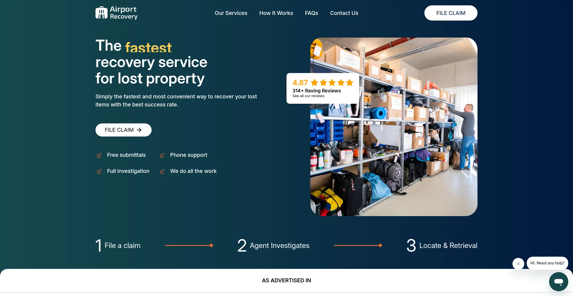 Website screenshot of Airportrecovery.com