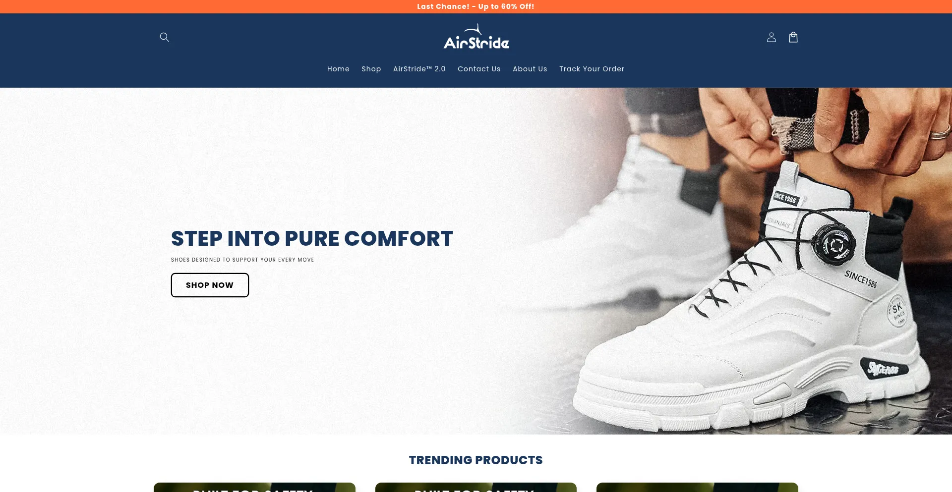 Website screenshot of Airstride.co.uk