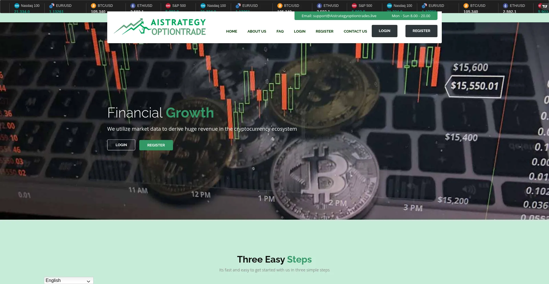 Website screenshot of Aistrategyoptiontrades.live
