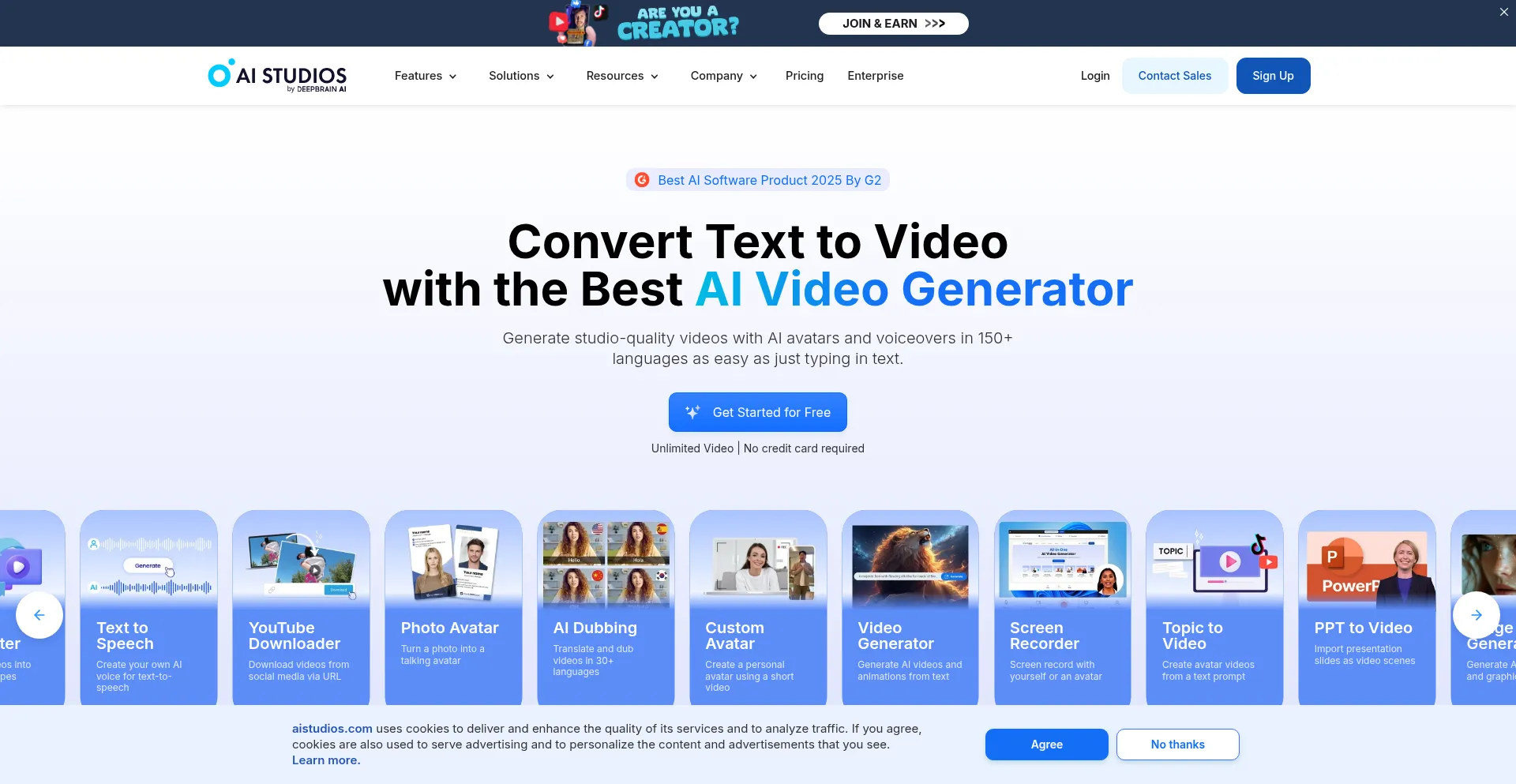 Website screenshot of Aistudios.com